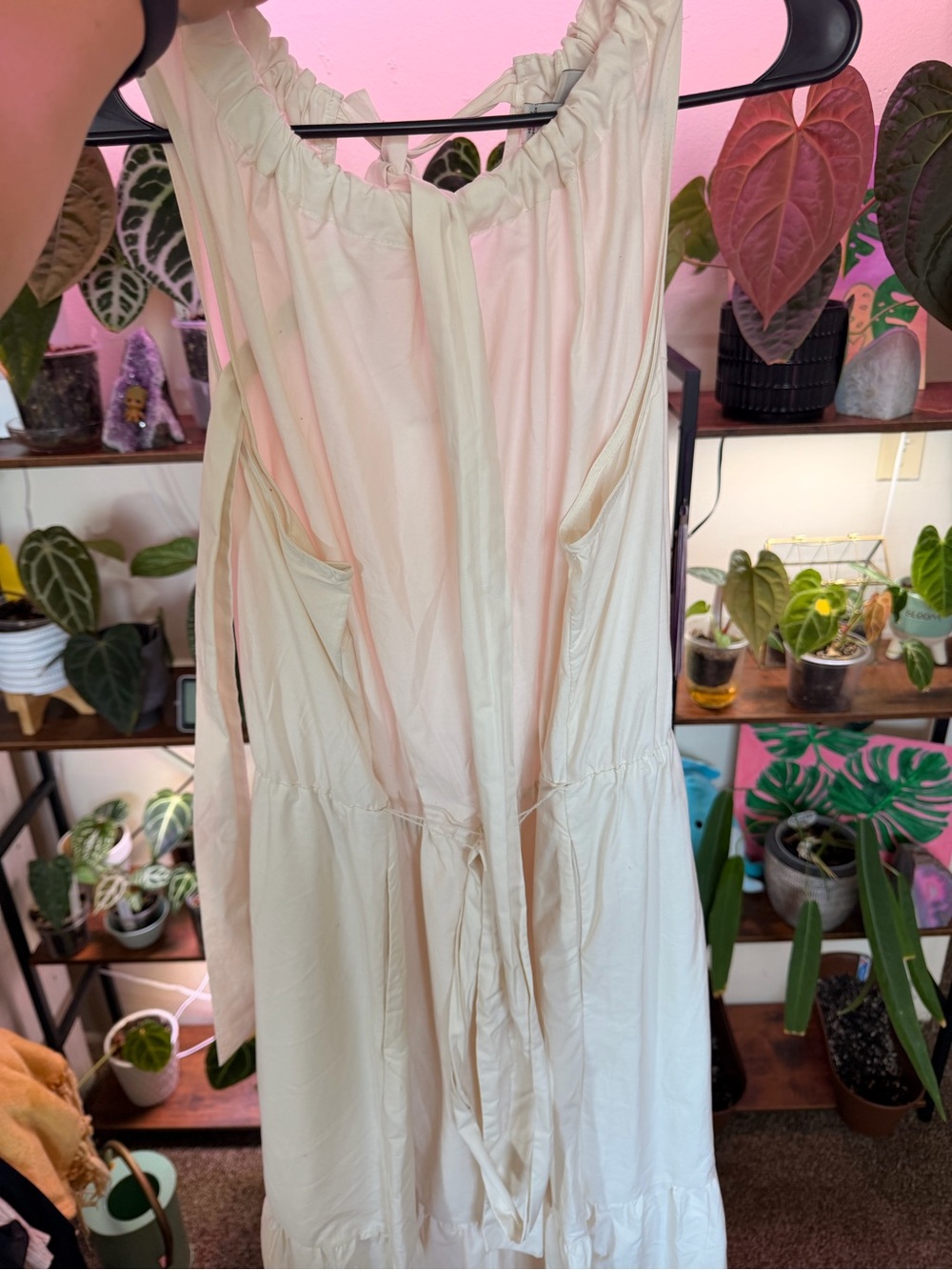 Light Cream Maxi Sundress with Tie Waist